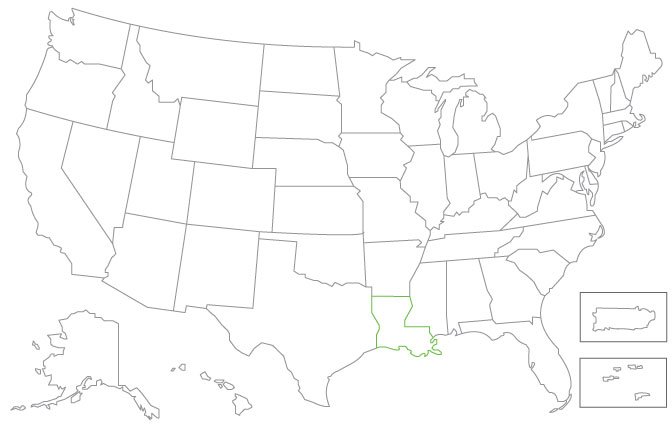 United States map with Louisiana border colored green