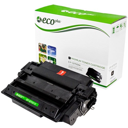 toner cartridge posed in front of green and white box